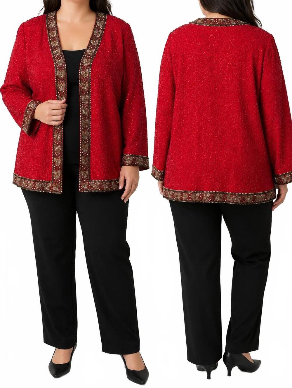 Laurence Kazar Vintage Red Beaded Sequin Evening Jacket Plus Size 2x